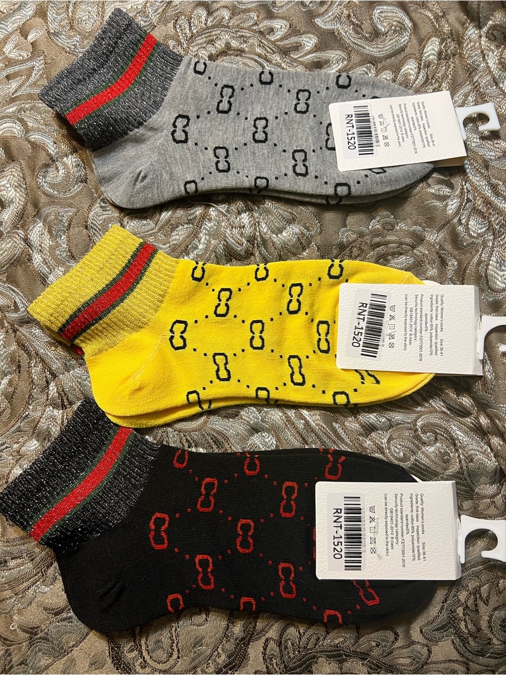 Fashion Patterned Women Ankle Socks - Yellow, Black, Gray (3-Pack) NWT - Picture 2 of 6